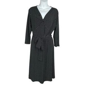 Talbots Petite 12P Polka Dot Midi Dress V-Neck w/Belt & Gathering